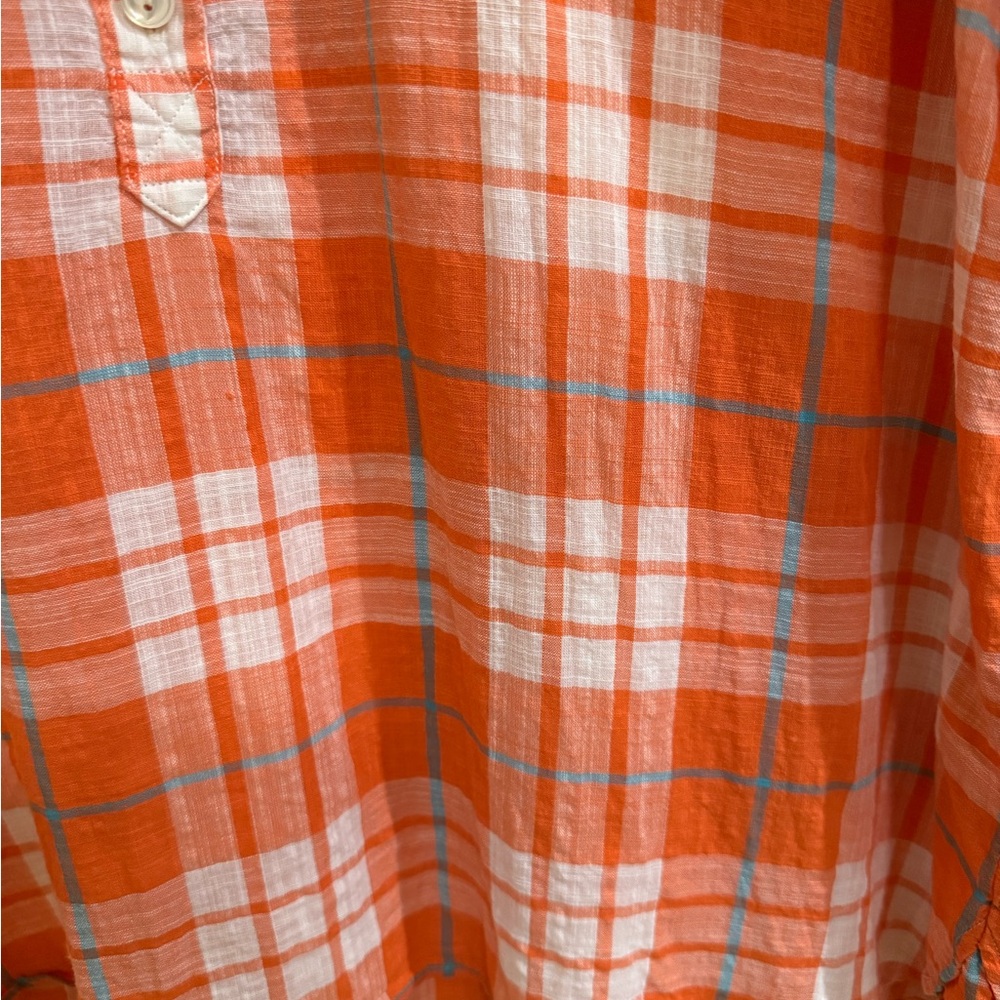 J. Crew Women Gauzy Popover Button Down in Orange Plaid Shirt Size 12 - Picture 8 of 13